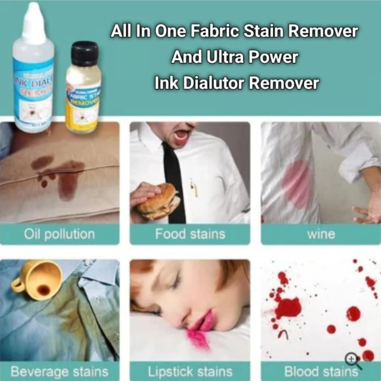 All in One Fabric Stain Remover 100ml (Pack of 2 Bottle 50ml Each)